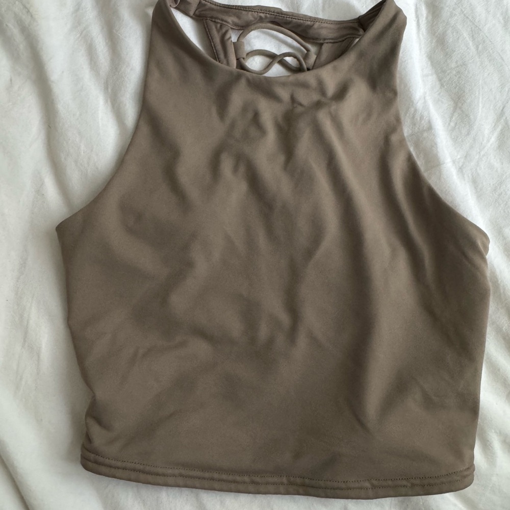 ALO Yoga Taupe High Neck Crop Top